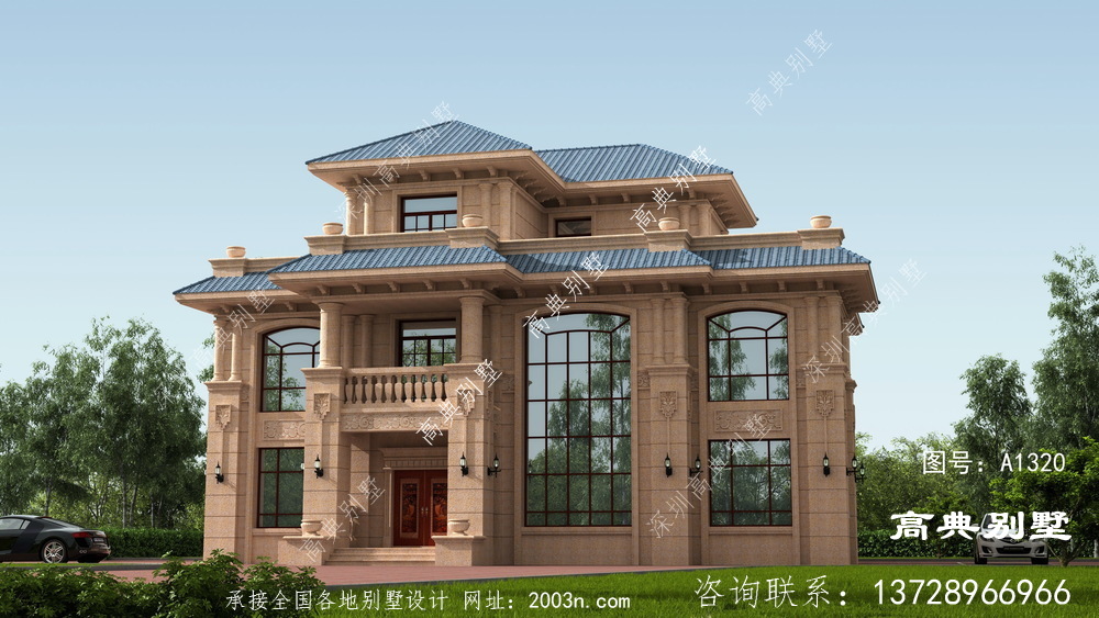 豪華經(jīng)典三層歐式石材別墅設(shè)計圖