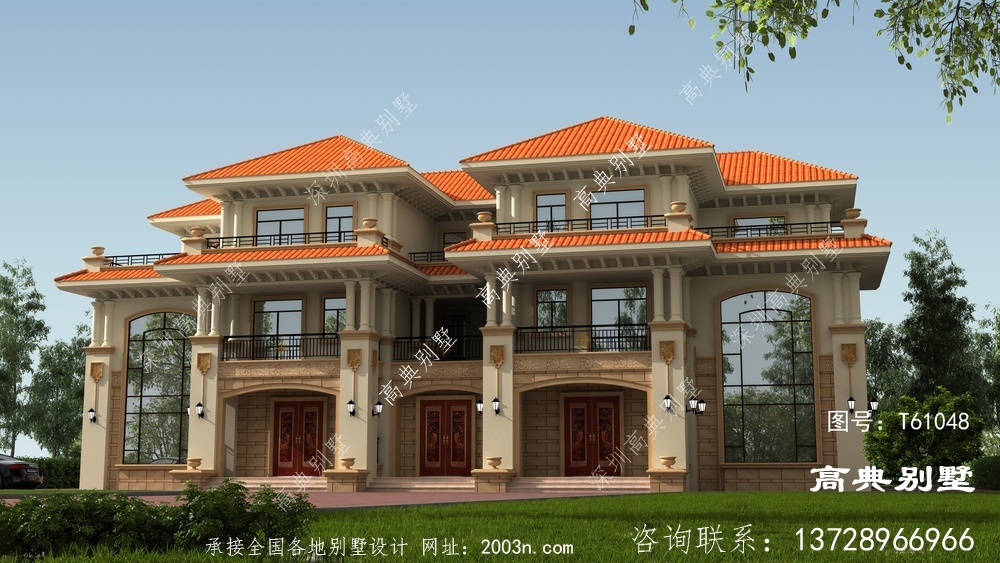 豪華歐式三層復式雙拼別墅施工圖及設計圖