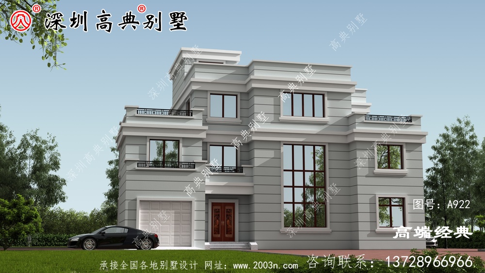 現(xiàn)代歐式風格自建別墅設計圖，建筑非常符合當下的流行的