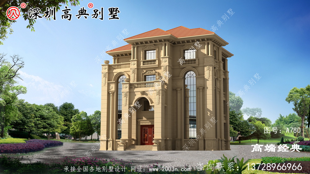 鄉村三層半普通建筑的外觀設計。