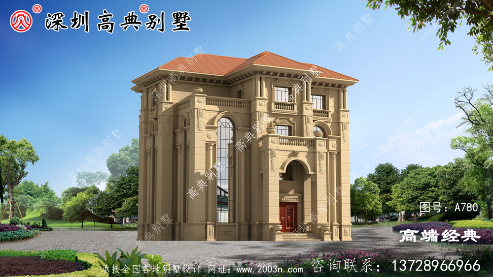 鄉村三層半普通建筑的外觀設計。